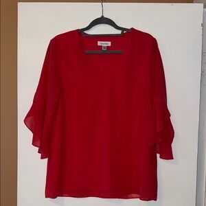 Calvin Klein Deep Pink Flutter Sleeve Ruffled Blouse